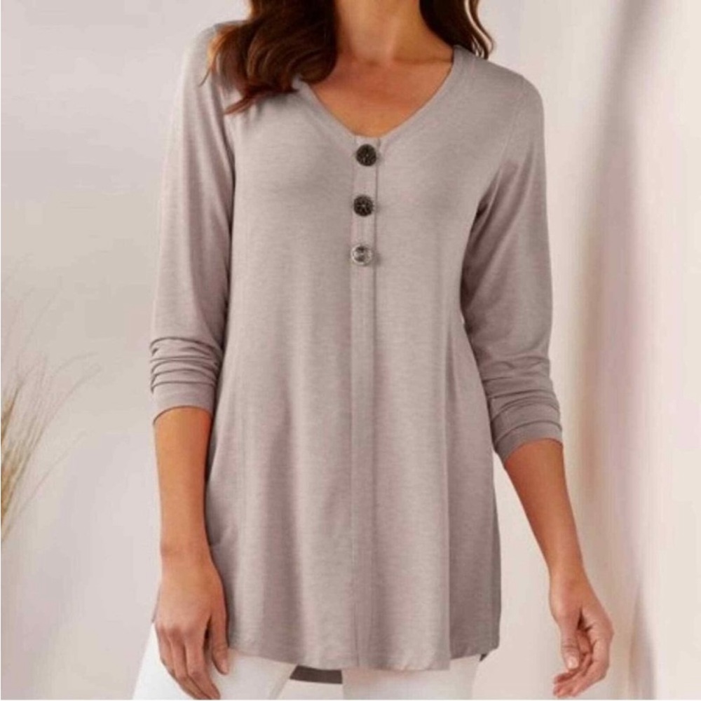 Soft Surroundings Maddalena V-neck long sleeve top in Heather Brown Size Medium